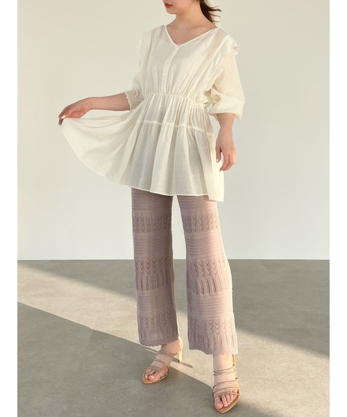 SLURR（スラ―）の「【大きいサイズ】透かし編みニットパンツ（その他パンツ・レディース・パープル/アイボリー/モカ・LARGE）」の5枚目の写真