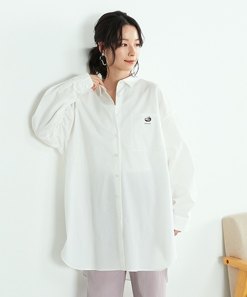 ONIGIRI（オニギリ）の「オーバーサイズシャツ（シャツ/ブラウス・レディース・ホワイト/ブルー/ストライプ・FREE）」の3枚目の写真