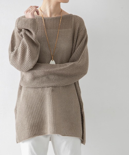 URBAN RESEARCH（アーバンリサーチ）の「メランジネップメッシュニット（ニット/セーター・レディース・カーキ/オレンジ/ホワイト系その他・FREE）」の3枚目の写真