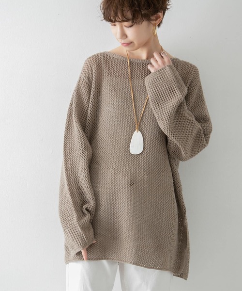 URBAN RESEARCH（アーバンリサーチ）の「メランジネップメッシュニット（ニット/セーター・レディース・カーキ/オレンジ/ホワイト系その他・FREE）」の12枚目の写真