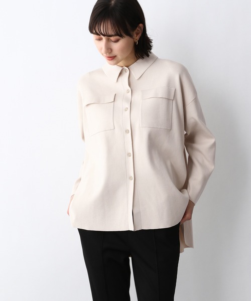 A part by(アパートバイ)の「SC*12Gニットシャツ 933092(シャツ/ブラウス・レディース・ブラック/アイボリー・LARGE/MEDIUM)」の1枚目の写真
