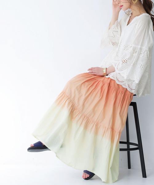 n'OrLABEL（ノアールレーベル）の「『グラデーションティアードスカート』（スカート・レディース・パープル/オレンジ・FREE）」の9枚目の写真