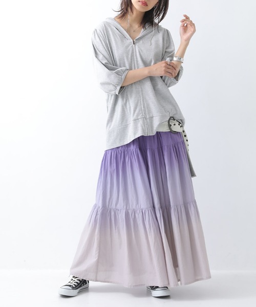 n'OrLABEL（ノアールレーベル）の「『グラデーションティアードスカート』（スカート・レディース・パープル/オレンジ・FREE）」の5枚目の写真