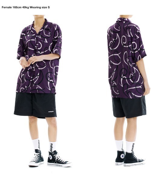 MAHAGRID(マハグリッド)の「『mahagrid/マハグリッド』TRIBAL OPEN COLLAR SHIRT/トライバル オープンカラー シャツ 半袖(シャツ/ブラウス・レディース・グリーン/パープル・M/L)」の8枚目の写真