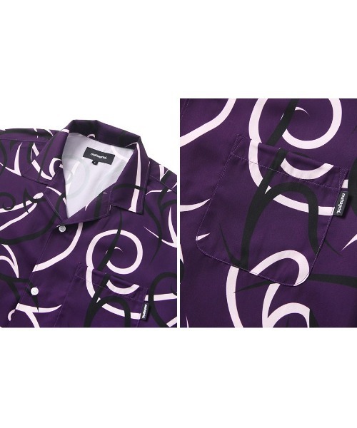 MAHAGRID(マハグリッド)の「『mahagrid/マハグリッド』TRIBAL OPEN COLLAR SHIRT/トライバル オープンカラー シャツ 半袖(シャツ/ブラウス・レディース・グリーン/パープル・M/L)」の6枚目の写真
