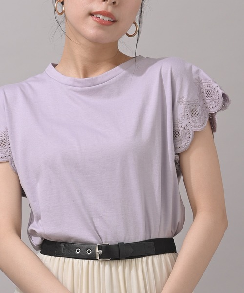 トップススカラップ刺繍スリーブｔシャツ Tシャツ カットソー Rps アールピーエス のファッション