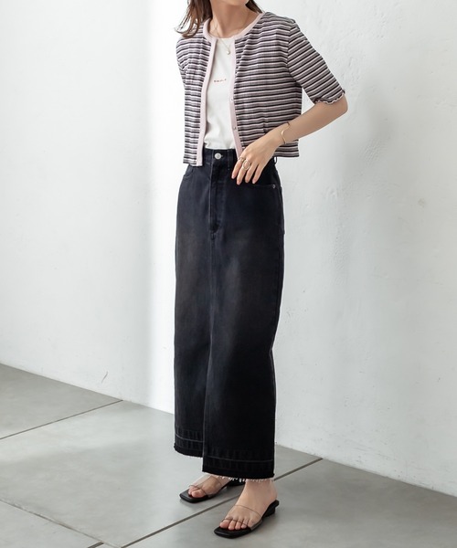 mystic（ミスティック）の「マルチボーダーチビカーディガン（カーディガン/ボレロ・レディース・ブラック/ブラウン/ピンク/グリーン・FREE）」の6枚目の写真