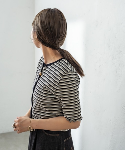 mystic（ミスティック）の「マルチボーダーチビカーディガン（カーディガン/ボレロ・レディース・ブラック/ブラウン/ピンク/グリーン・FREE）」の13枚目の写真