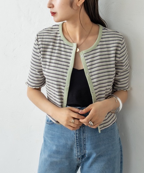 mystic（ミスティック）の「マルチボーダーチビカーディガン（カーディガン/ボレロ・レディース・ブラック/ブラウン/ピンク/グリーン・FREE）」の17枚目の写真