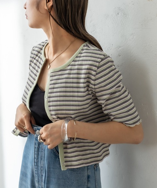 mystic（ミスティック）の「マルチボーダーチビカーディガン（カーディガン/ボレロ・レディース・ブラック/ブラウン/ピンク/グリーン・FREE）」の18枚目の写真