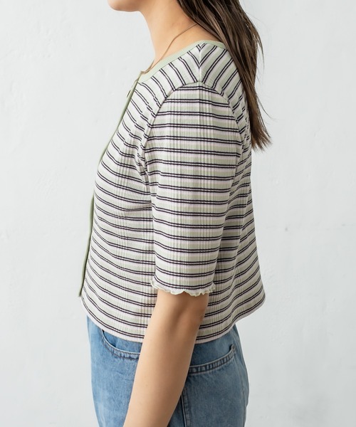 mystic（ミスティック）の「マルチボーダーチビカーディガン（カーディガン/ボレロ・レディース・ブラック/ブラウン/ピンク/グリーン・FREE）」の22枚目の写真