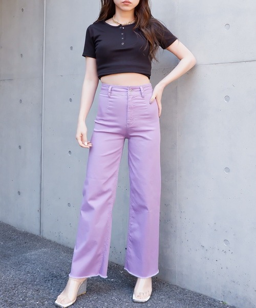 SPIRALGIRL（スパイラルガール）の「カットオフストレッチパンツ（その他パンツ・レディース・パープル/オフホワイト・SMALL/MEDIUM）」の6枚目の写真