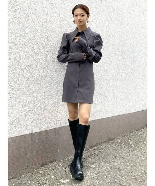 EMODA（エモダ）の「ビッグカラーシャツワンピース（ワンピース・レディース・ブラック/キャメル/グレー・FREE）」の9枚目の写真