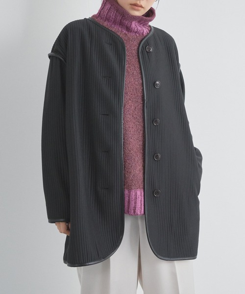 新品タグ付✨ベイジ 現行モデル AUDREY / ノーカラージャケット サイズ2 audrey and john wad（オードリーアンドジョンワッド）の