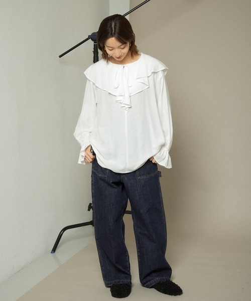 KBF(ケイビーエフ)の「フリルブラウス(シャツ/ブラウス・レディース・ブラック/オフホワイト/キャメル・ONE)」の16枚目の写真