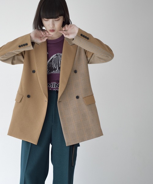 La SRIC（ラスリック）の「La SRIC / WチェックコンビJK（テーラードジャケット・レディース・ブラウン/キャメル・MEDIUM）」の19枚目の写真