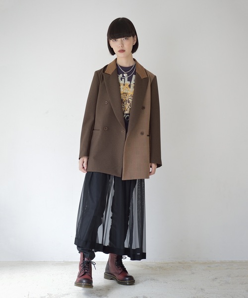 La SRIC（ラスリック）の「La SRIC / WチェックコンビJK（テーラードジャケット・レディース・ブラウン/キャメル・MEDIUM）」の3枚目の写真