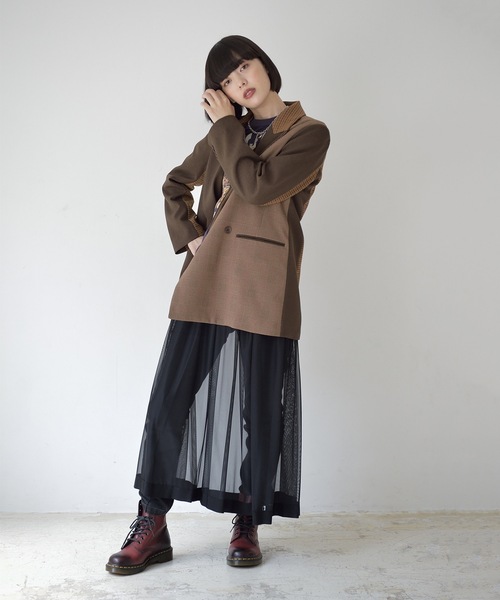 La SRIC（ラスリック）の「La SRIC / WチェックコンビJK（テーラードジャケット・レディース・ブラウン/キャメル・MEDIUM）」の4枚目の写真