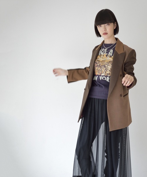 La SRIC（ラスリック）の「La SRIC / WチェックコンビJK（テーラードジャケット・レディース・ブラウン/キャメル・MEDIUM）」の7枚目の写真