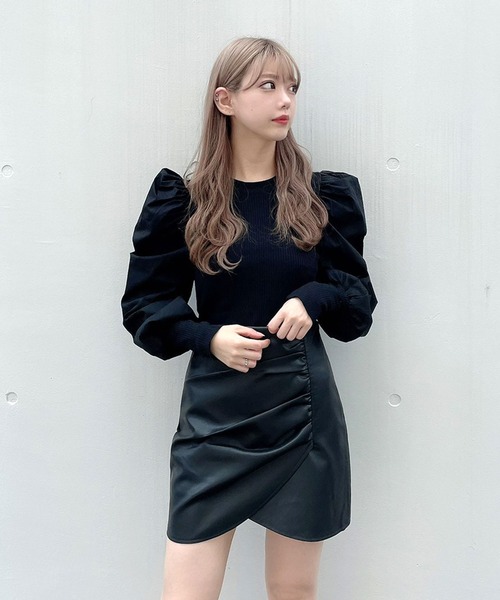 Crea titty&Co. PETIT(クレアティティーアンドコープチ)の「【Crea titty&Co.PETIT】フェイクレザーヘムレイヤースカパン(スカート・レディース・ブラック/ホワイト/ピンク・SMALL/MEDIUM/LARGE)」の4枚目の写真