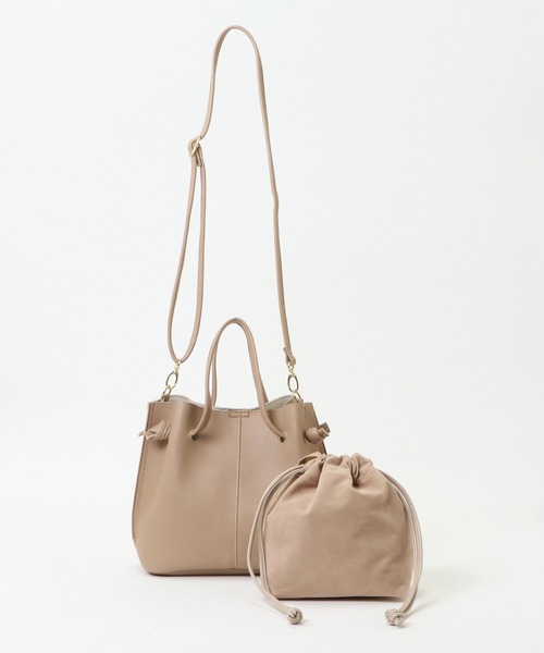 ikka（イッカ）の「PUミニ巾着付きショルダーバッグ（ショルダーバッグ・レディース・ブラック/ダークグリーン/ベージュ/ピンク・FREE）」の3枚目の写真