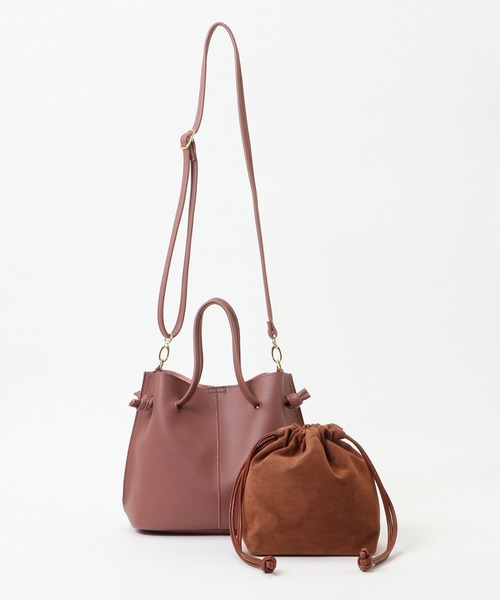 ikka（イッカ）の「PUミニ巾着付きショルダーバッグ（ショルダーバッグ・レディース・ブラック/ダークグリーン/ベージュ/ピンク・FREE）」の4枚目の写真