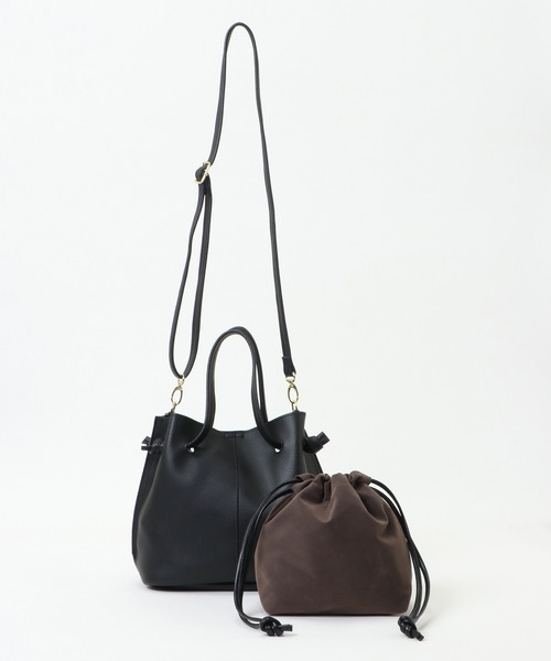 ikka（イッカ）の「PUミニ巾着付きショルダーバッグ（ショルダーバッグ・レディース・ブラック/ダークグリーン/ベージュ/ピンク・FREE）」の2枚目の写真