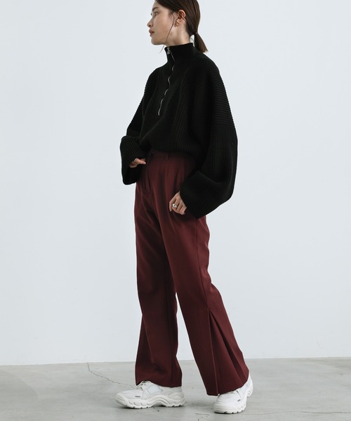 select MOCA(セレクトモカ)の「ハイウエストサイドタックフレアパンツ(スラックス・レディース・ブラック/ライトオリーブ/バーガンディー・SMALL/MEDIUM)」の21枚目の写真