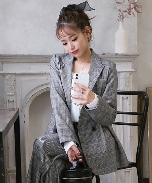 ROYAL PARTY（ロイヤルパーティー）の「ウエストシェイプジャケット（テーラードジャケット・レディース・ブラック/ベージュ/チェック/ピンク・FREE）」の13枚目の写真