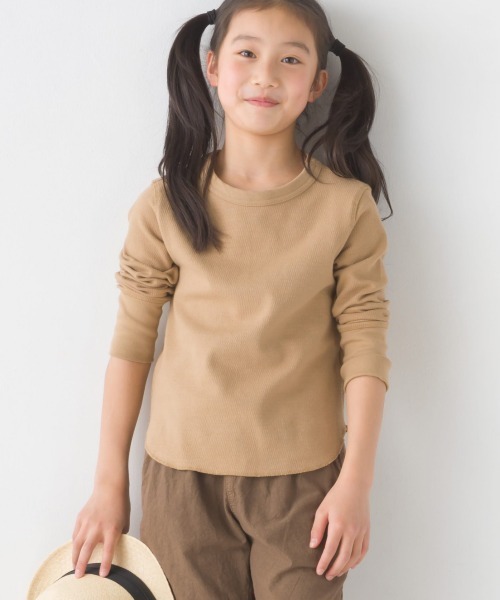 OMNES（オムネス）の「キッズ ハニカム裾ラウンド　長袖プルオーバー（Tシャツ/カットソー・キッズ・ホワイト/ライトグレー/ブラック/ブラウン/グレー系その他/ラベンダー・100/110/120/130/140）」の5枚目の写真