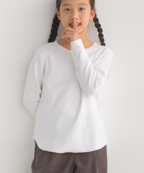 OMNES（オムネス）の「キッズ ハニカム裾ラウンド　長袖プルオーバー（Tシャツ/カットソー・キッズ・ホワイト/ライトグレー/ブラック/ブラウン/グレー系その他/ラベンダー・100/110/120/130/140）」の3枚目の写真