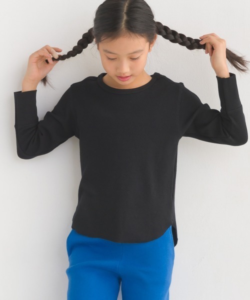 OMNES（オムネス）の「キッズ ハニカム裾ラウンド　長袖プルオーバー（Tシャツ/カットソー・キッズ・ホワイト/ライトグレー/ブラック/ブラウン/グレー系その他/ラベンダー・100/110/120/130/140）」の4枚目の写真