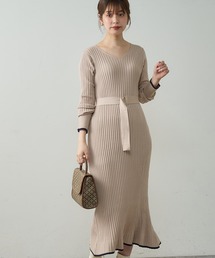 natural couture | 【WEB限定】ワイドリブフレアニットワンピース(ワンピース)