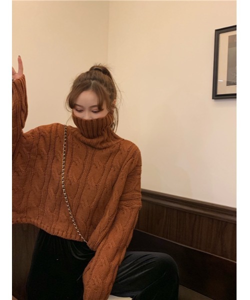 Ritzy(リッツィー)の「ボリューム袖 タートルネック ケーブルニット(ニット/セーター・レディース・グレー/ボルドー/アイボリー/キャメル・FREE)」の7枚目の写真