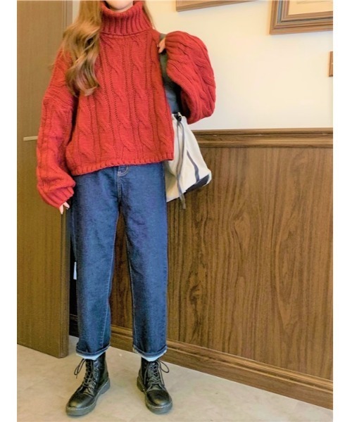 Ritzy(リッツィー)の「ボリューム袖 タートルネック ケーブルニット(ニット/セーター・レディース・グレー/ボルドー/アイボリー/キャメル・FREE)」の11枚目の写真