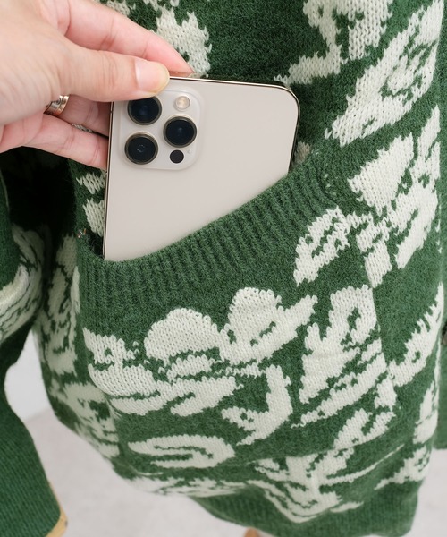 ＡＮＤＪ（アンドジェイ）の「【ANDJ MADE】ジャガード花柄カーディガン（カーディガン/ボレロ・レディース・グリーン/ブラック・M）」の3枚目の写真