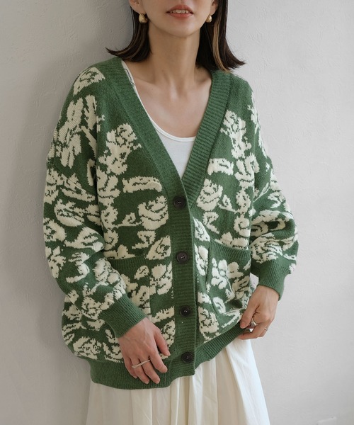 ＡＮＤＪ（アンドジェイ）の「【ANDJ MADE】ジャガード花柄カーディガン（カーディガン/ボレロ・レディース・グリーン/ブラック・M）」の15枚目の写真