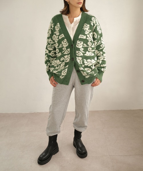 ＡＮＤＪ（アンドジェイ）の「【ANDJ MADE】ジャガード花柄カーディガン（カーディガン/ボレロ・レディース・グリーン/ブラック・M）」の9枚目の写真