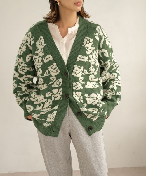ＡＮＤＪ（アンドジェイ）の「【ANDJ MADE】ジャガード花柄カーディガン（カーディガン/ボレロ・レディース・グリーン/ブラック・M）」の13枚目の写真