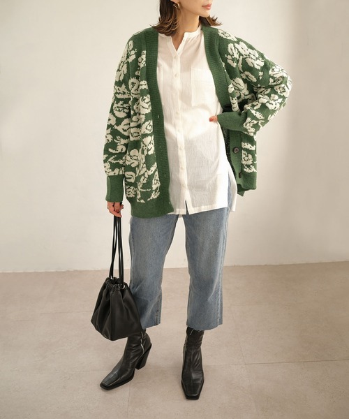 ＡＮＤＪ（アンドジェイ）の「【ANDJ MADE】ジャガード花柄カーディガン（カーディガン/ボレロ・レディース・グリーン/ブラック・M）」の5枚目の写真