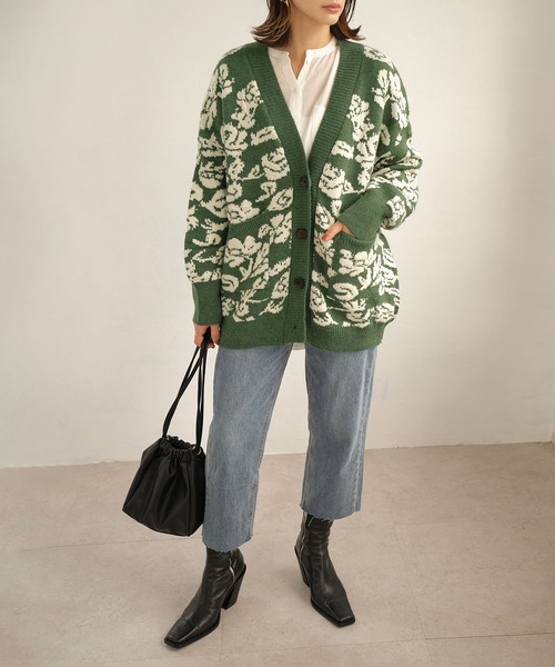 ＡＮＤＪ（アンドジェイ）の「【ANDJ MADE】ジャガード花柄カーディガン（カーディガン/ボレロ・レディース・グリーン/ブラック・M）」の10枚目の写真