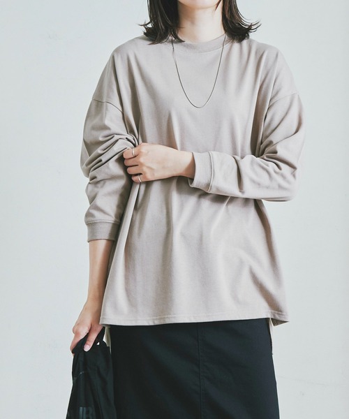 Fizz(フィズ)の「【Fizz/フィズ】 スリット入りチュニック丈ロンTee(チュニック・レディース・ホワイト/ブラック/ベージュ/グレイッシュベージュ・M/L)」の3枚目の写真