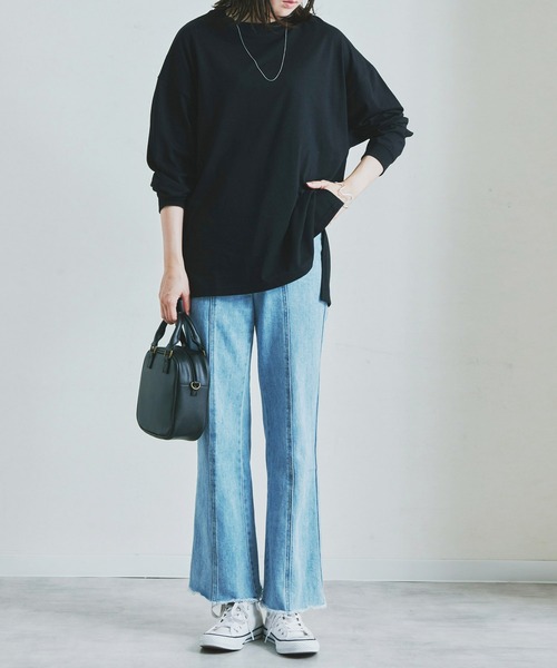 Fizz(フィズ)の「【Fizz/フィズ】 スリット入りチュニック丈ロンTee(チュニック・レディース・ホワイト/ブラック/ベージュ/グレイッシュベージュ・M/L)」の5枚目の写真