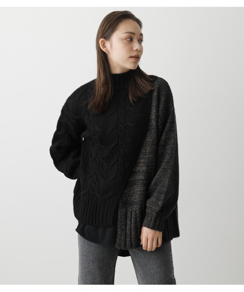 AZUL by moussy（アズールバイマウジー）の「ASYMMETRY CABLE KNIT TOPS/アシメトリーケーブルニットトップス（ニット/セーター・レディース・ダークグリーン/ブラック/ベージュ/マジェンタ・MEDIUM/SMALL）」の18枚目の写真