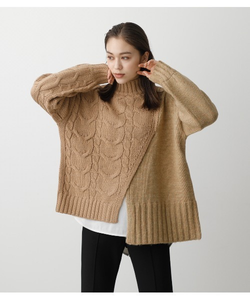 AZUL by moussy（アズールバイマウジー）の「ASYMMETRY CABLE KNIT TOPS/アシメトリーケーブルニットトップス（ニット/セーター・レディース・ダークグリーン/ブラック/ベージュ/マジェンタ・MEDIUM/SMALL）」の14枚目の写真