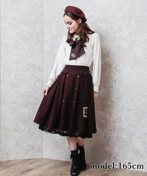 axes femme(アクシーズファム)の「薔薇×額縁刺繍ミドルスカート(スカート・レディース・ワイン/ブラック/ダークグリーン・MEDIUM)」の3枚目の写真