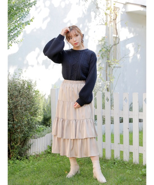 Areeam（アリーム）の「秘密を持ったポンポンニットプルオーバー（ニット/セーター・レディース・ネイビー/オフホワイト/キャメル・FREE）」の13枚目の写真