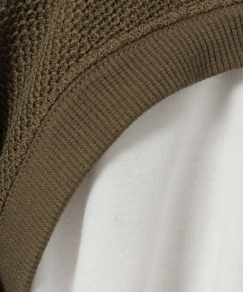 ikka（イッカ）の「ワッフルフェイクベストレイヤードプルオーバー（スウェット・メンズ・オリーブ/ネイビー/キャメル・S/M/L/XL）」の13枚目の写真