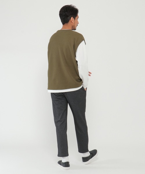 ikka（イッカ）の「ワッフルフェイクベストレイヤードプルオーバー（スウェット・メンズ・オリーブ/ネイビー/キャメル・S/M/L/XL）」の8枚目の写真