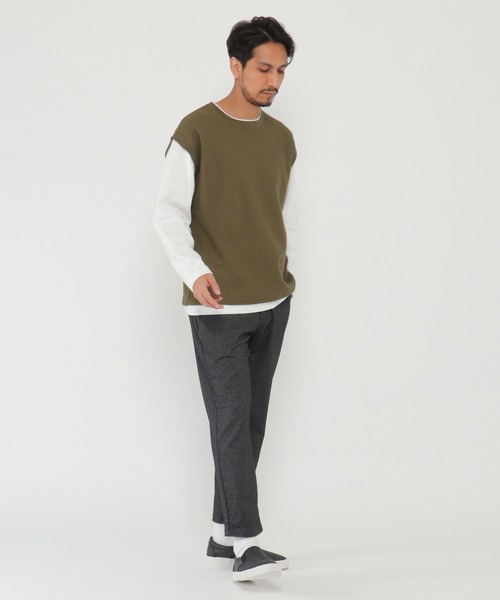 ikka（イッカ）の「ワッフルフェイクベストレイヤードプルオーバー（スウェット・メンズ・オリーブ/ネイビー/キャメル・S/M/L/XL）」の18枚目の写真